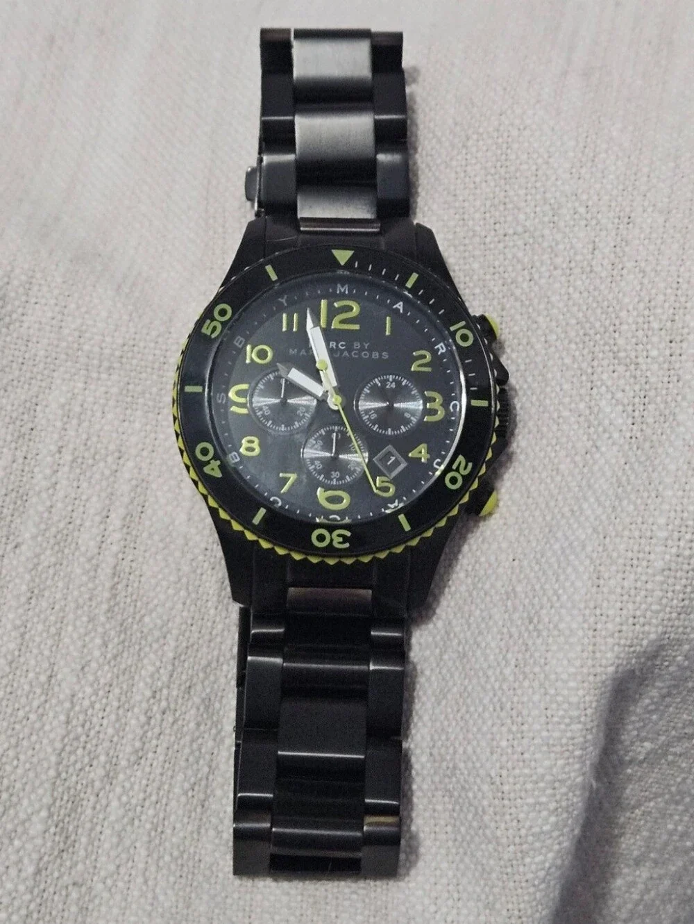 Marc by Marc Jacobs Black Chronograph Watch Neon Green Stainless Steel, Men's